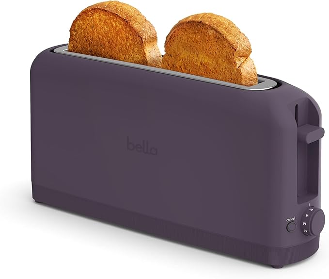 bella 2 Slice Slim Toaster,Fits-anywhere™ Kitchenware,6 Setting Shade Control with Reheat & Cancel Buttons,Fits sourdough,10” Long Slot,Anti Jam & Auto Shutoff,900 Watt,Plum,(Pack of 6)