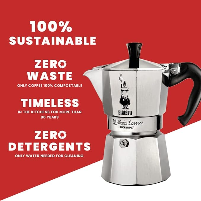Bialetti Moka Express Iconic Italian Stovetop Espresso Maker (Natural Silver, 6 Cups)