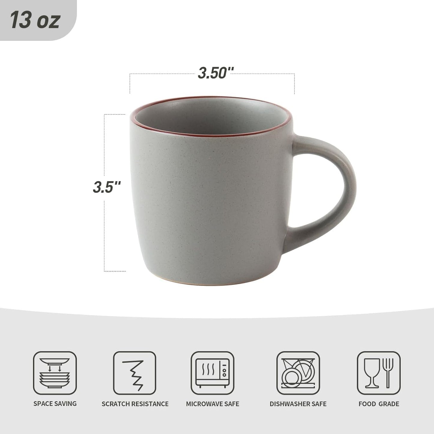 famiware Mercury Coffee Mugs 13 oz, Coffee Mugs Set of 6 with Handle, Cups for Latte, Hot Tea, Cappuccino, Mocha, Cocoa, Dark Grey