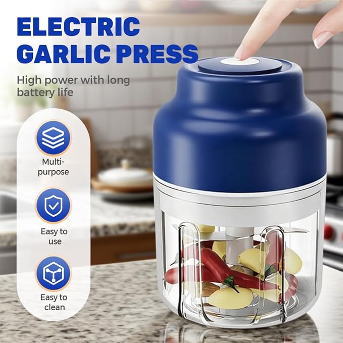 Electric Garlic Chopper, 2026 Upgraded Food Processor, USB Rechargeable Portable Wireless Veggie Chopper with 6 Stainless Steel Blades for Garlic Onion Chili Nuts Meat (purple, 320ml)