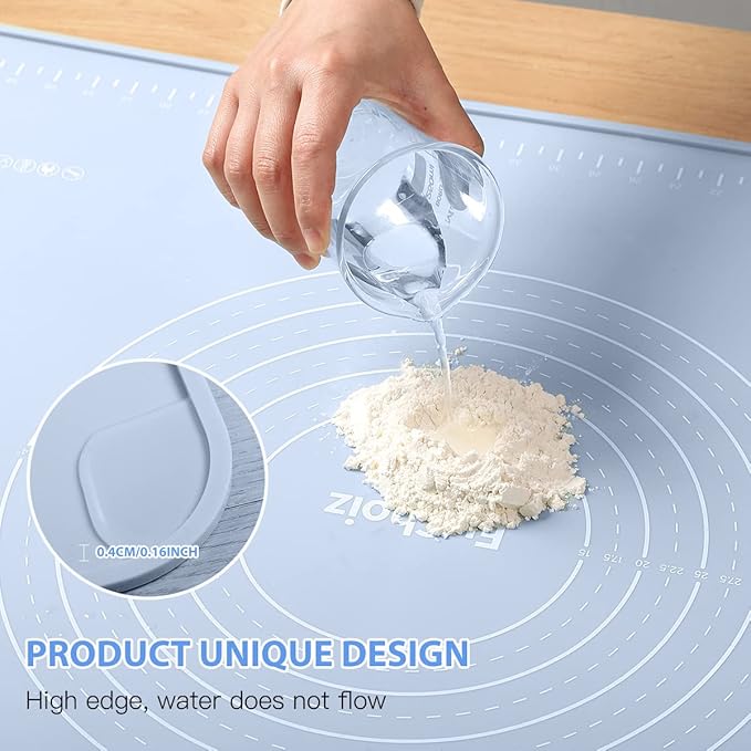 Silicone Pastry Mat 28"*20" Extra Thick Non Stick Baking Mat Food Grade Silicone Dough Rolling Bake Mat with Edge Heightening Blue