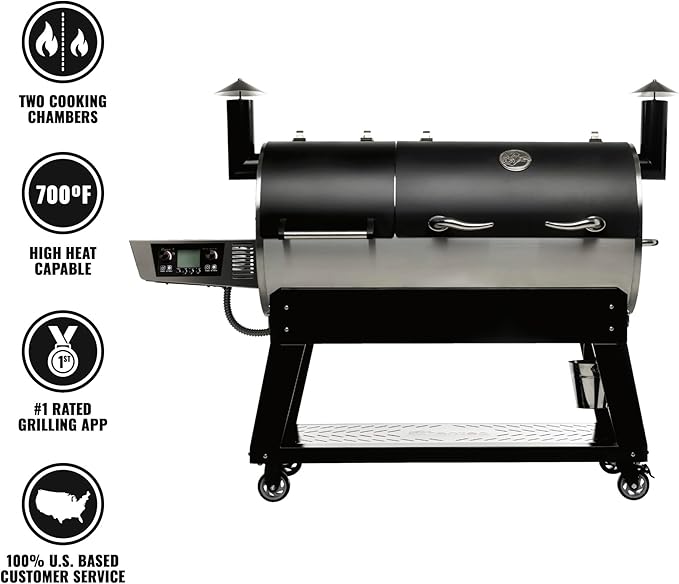 recteq DualFire 1200 Wood Pellet Smoker Grill, Wi-Fi Electric Pellet Grills, Dual Chambers for Hot and Fast + Low and Slow Cooking, DualFire 1200 + Grilling Essentials Bundle