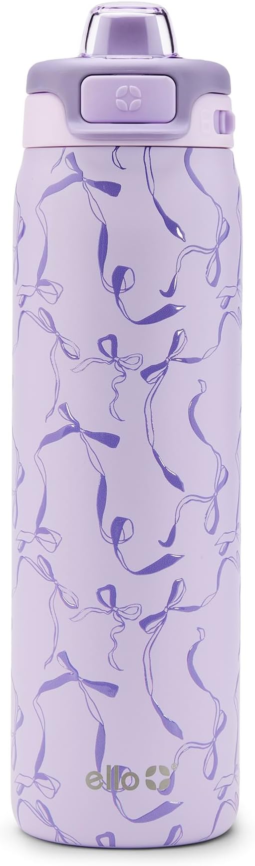 Ello Pop & Fill 22oz Stainless Steel Water Bottle with QuickFill Technology, Double Walled and Vacuum Insulated Metal, Leak Proof Locking Lid, Straw and Chug, Reusable, BPA Free, Take a Bow