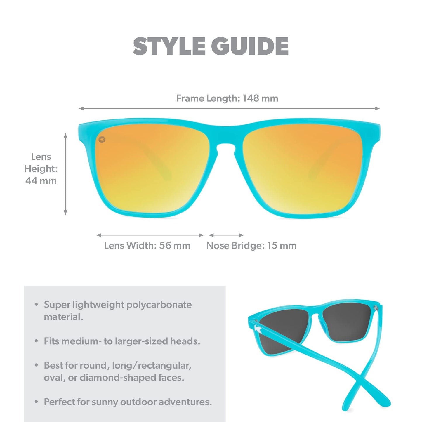 Knockaround Fast Lanes Sport - Polarized Running Sunglasses for Women & Men - Impact Resistant Lenses & Full UV400 Protection, Pool Blue Frame/Yellow Sunset Lenses