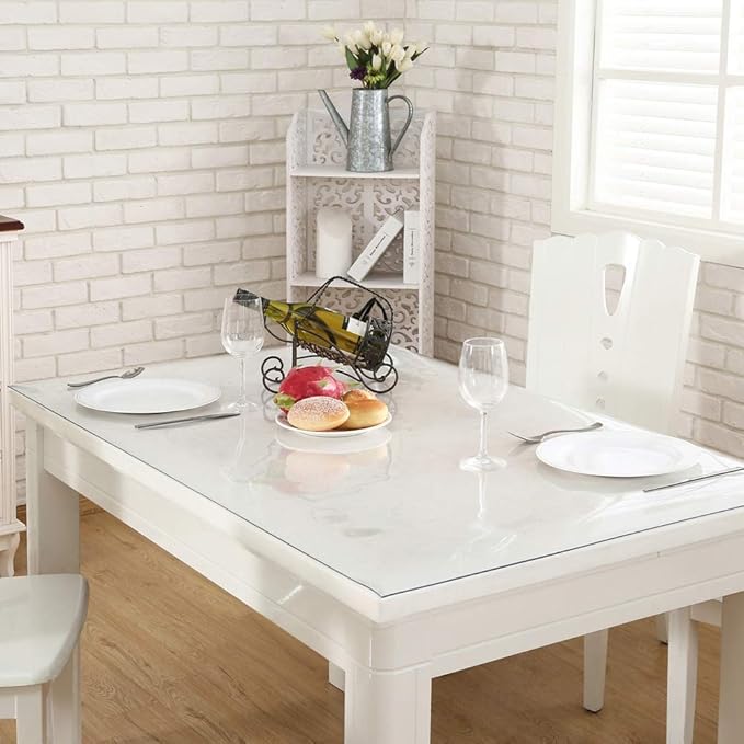 NECAUX Custom Multisize 1.5mm Thick Clear PVC Table Cover Protector - 18 x 60 Inch 5 Foot Waterproof Plastic Rectangle Vinyl Desk Mat for Coffee Table/Countertop/Console Table