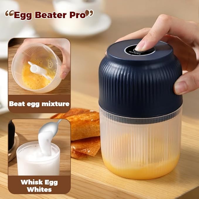 300ML USB Rechargeable Electric Garlic Chopper, Mini Portable Veggie Cutter with Eggbeater&4/6 Knife Heads, Veggie Chopper with Container and Lid, Vegetable Crusher (White A)