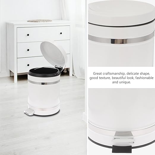 European Style Round Foot Pedal Trash Can with Lid, 12l Household Waste Bin for Bathroom and Office, Sturdy Iron Construction, Step-Operated Covered Garbage Container