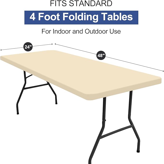 homing Rectangle Table Cloth Cover, Waterproof Polyester Elastic Fitted Tablecloth, Fits for 4 Foot Folding Tables, Washable Table Protector for Picnic, Camping, Outdoor (Champagne, 24" x 48")
