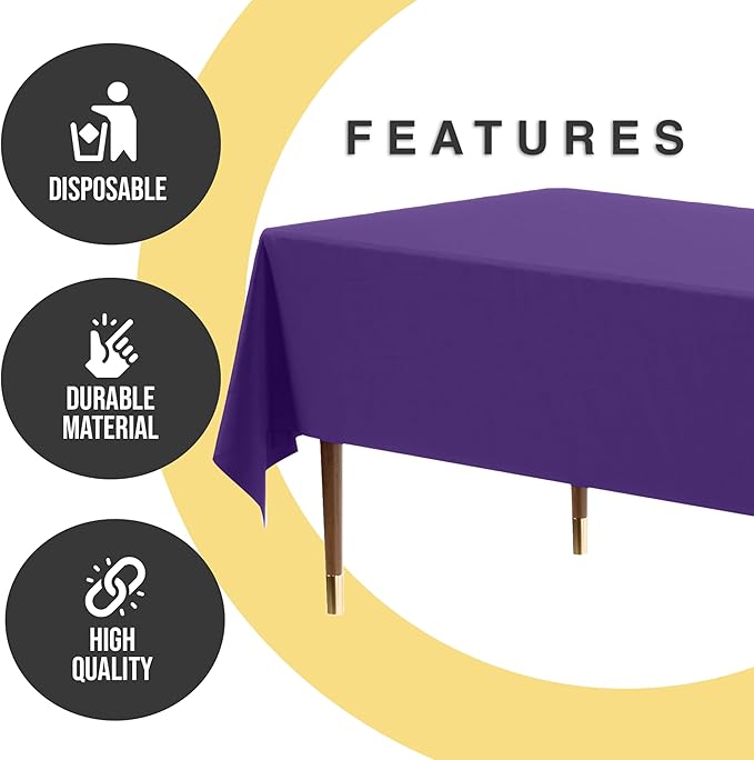 Exquisite 66% Thicker Premium Plastic Table Cloth Rectangle Table Cover 0.5 Mil 12 Pack Purple Table Cloth 54 Inch x 108 Inch Disposable Tablecloth Won't Tear Easily Like Cheap Thin Brands
