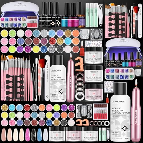 Acrylic Nail Kit for Beginners: Professional Complete Set with Drill UV Light Gel Polish Nail Art Tools for Salon Quality Manicures at Home