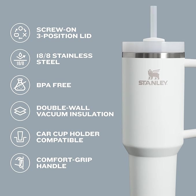 STANLEY Quencher H2.0 Tumbler with Handle and Straw 40 oz | Flowstate 3-Position Lid | Cup Holder Compatible for Travel | Insulated Stainless Steel Cup | BPA-Free | Exclusive Toasted Almond