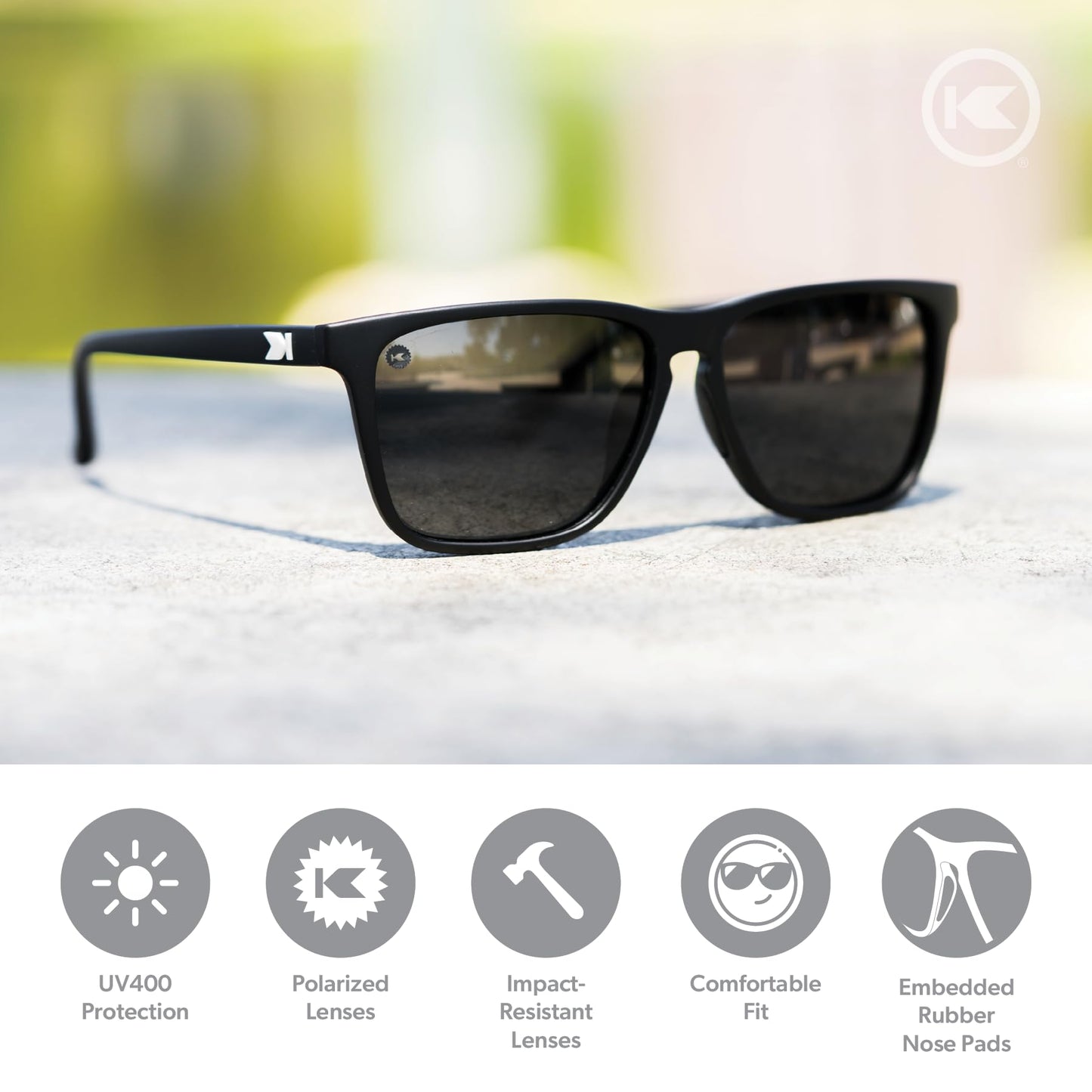 Knockaround Fast Lanes Sport - Polarized Sunglasses For Running & Fitness (Matte Black Frame/Black Smoke Lenses)