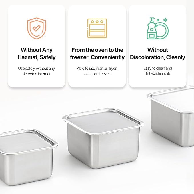 CuBE Small 2PCS Set 600ml 400ml Stainless Steel Food Storage Containers With Lids and a Net Kitchen Appliances Dishwasher Safe Premium South Korea