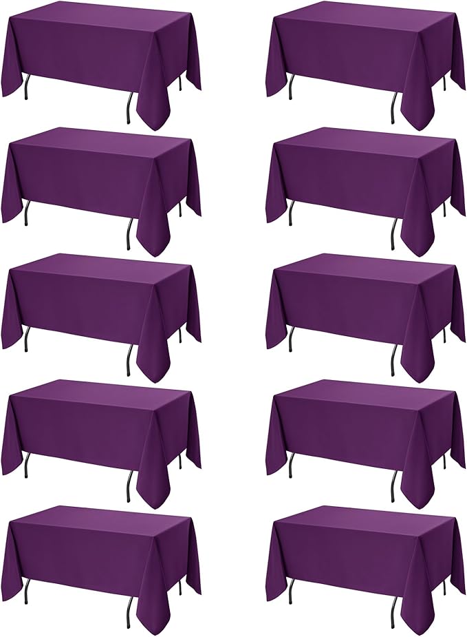 10-Pack Purple Tablecloths for Rectangle Tables, 70 x 120 Inches, Stain-Resistant Polyester Fabric for 6 Foot Tables - Washable Table Covers for Weddings, Banquets, Birthday Parties, Events