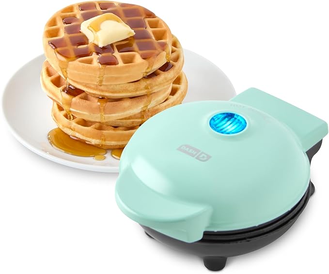Dash Mini Waffle Maker- Compact Electric Iron for Creative Homemade Treats - Nonstick Surface - Easy-to-Clean - Perfect for Kids & Families - Aqua