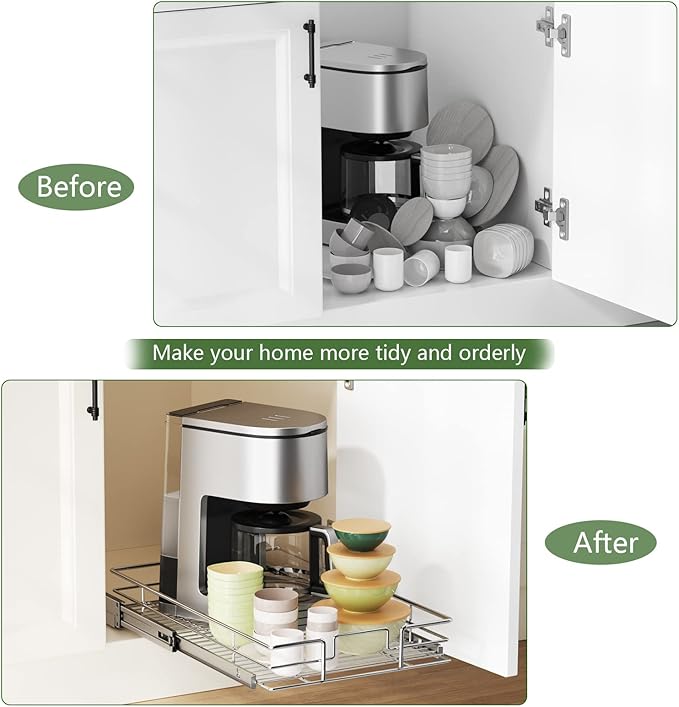 LOVMOR Pull Out Cabinet Organizer 9" W x 21½" D, Kitchen Cabinet Pull Out Shelves Slide Out Storage