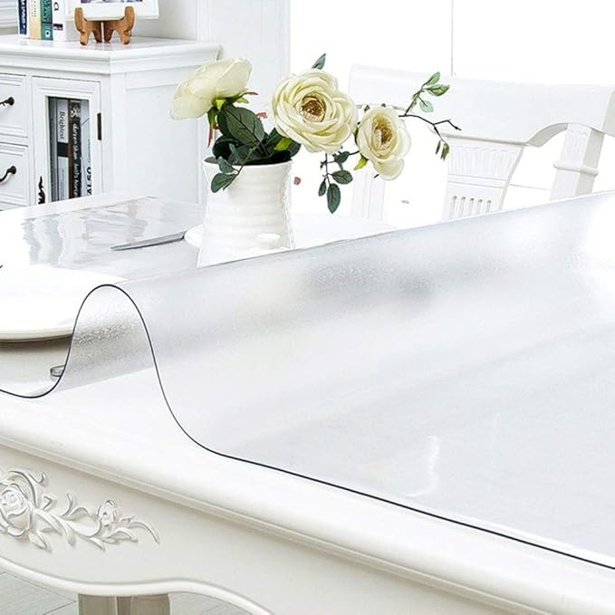 NECAUX Custom 44 x 87 Inch Frosted Table Cover Protector, 1.5mm Thick Wood Grain Transparent Table Pad Non-Slip Tablecloth Plastic Protective Pad for Dining Room Table, Conference Table