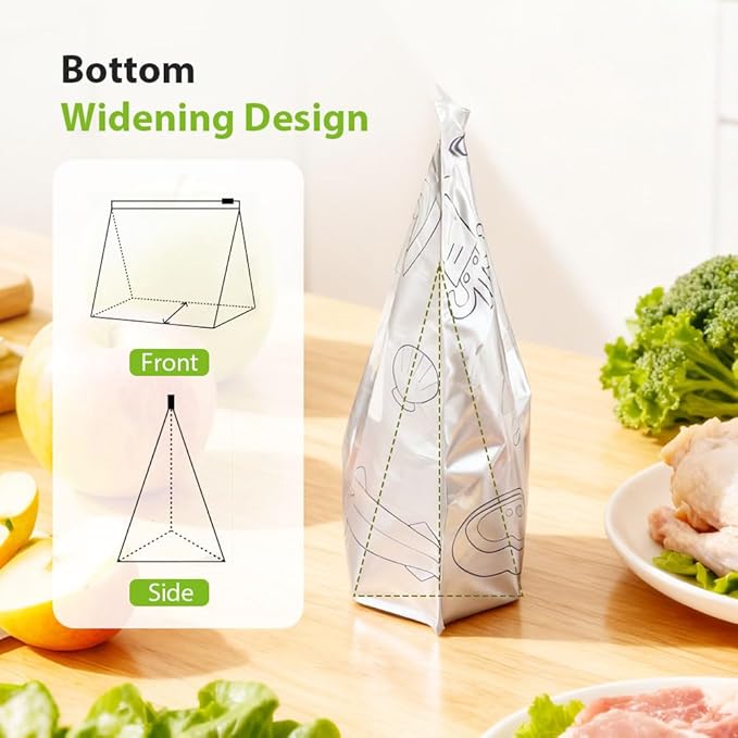 Reusable Aluminum Foil Sealable Storage Bags, 2026 New Resealable Vacuum Zipper Pouches, Stand Up Foil Sealable Bags with Label and Zip Lock for Kitchen (20, Small)
