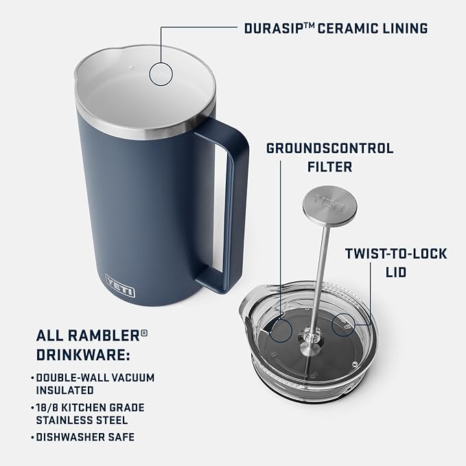 YETI Rambler 64 oz. French Press Coffee Maker, Navy