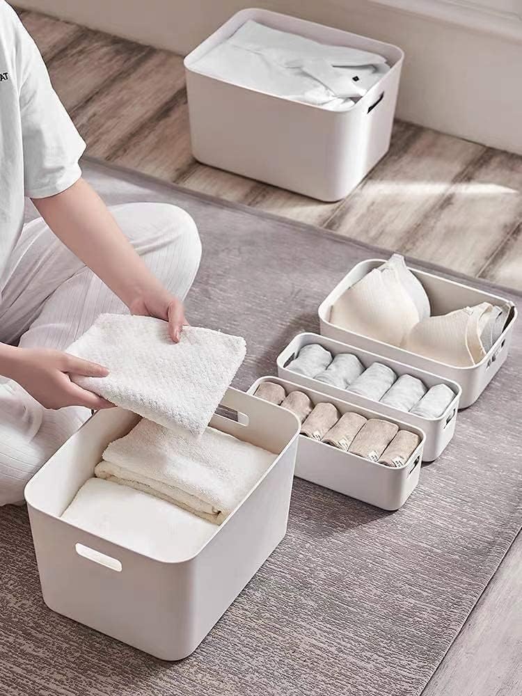 Set Of 6 Plastic Storage Bins With Lids,Versatile Kitchen Pantry Organization and Storage,for Plastic Storage Container Under Bed,Under Sink Bathroom Organizer (White, 4Lagre+2Medium)
