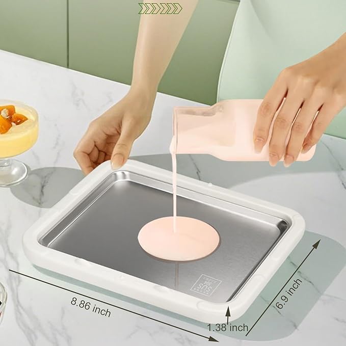 Rolled Ice Cream Maker Kit, At-Home Instant Freeze Plate with 2 Scrapers, 9×7 inch, DIY Stainless Steel 304 Homemade Iced Tray (pink)