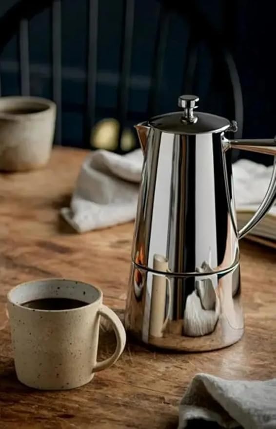 Cuisinox Roma Stovetop Espresso Maker COF-6R, Stainless Steel Coffee Percolator Stovetop, Heat-Resistant & Non-Reactive, 6-Cup Italian Espresso Maker Easy to Clean, Durable Stove Top Percolator