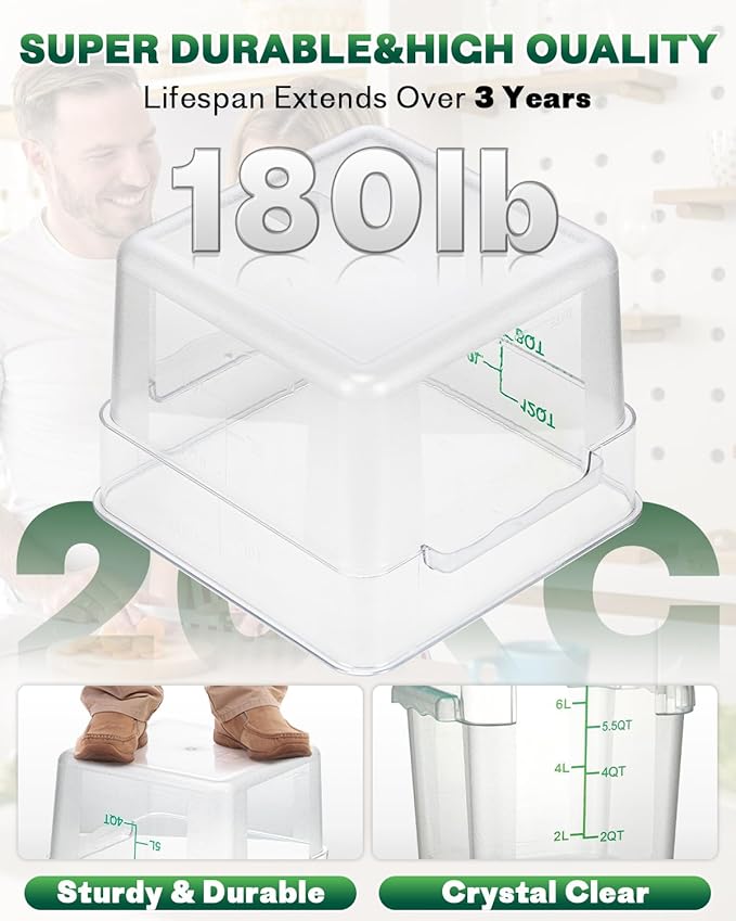 2QT4QT NSF Food Storage Containers: 6PCS [Food Grade][Hot&Cold Resistant] Commercial Clear Food Storage Containers with Lids for Restaurant Kitchen Proof Dough, Measuring Spoons Included(GREEN)