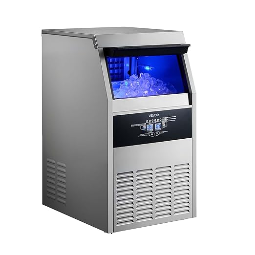 VEVOR Commercial Ice Maker Machine, 130 lbs/24h with 30 lbs Storage Capacity, Built-in/Freestanding/Under Counter, Stainless Steel Ice Maker with LED Display & Self-Cleaning, for Home Bar Restaurant