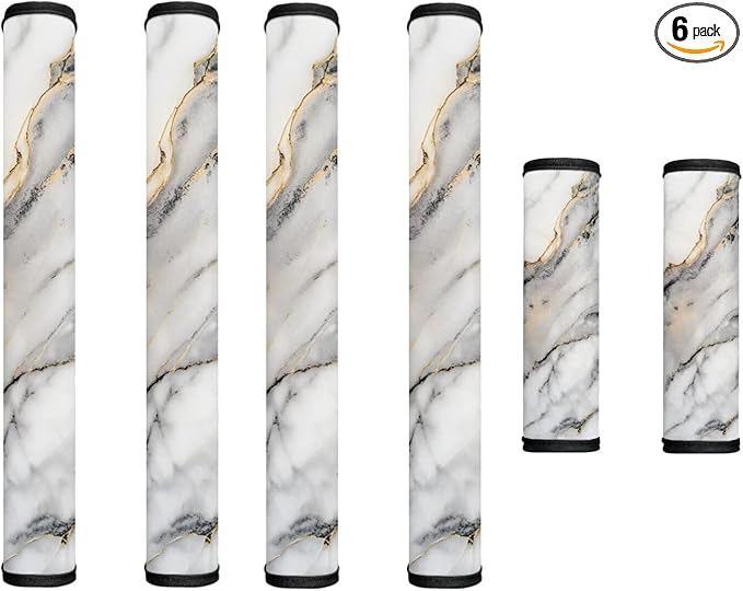 Fridge Door Handle Covers Set of 6 Washable Kitchen Appliance Handle Protectors for Fridge Microwave Stove Dishwasher Refrigerator Accessories, Marble White Gray