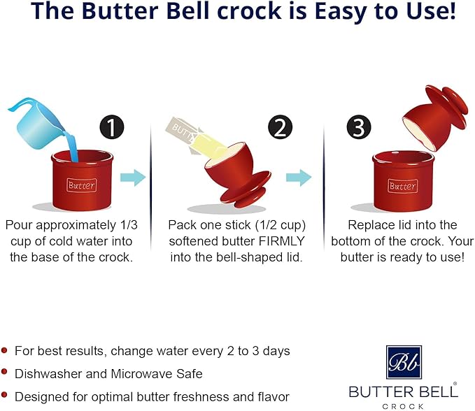 Butter Bell - The Original Butter Bell crock by L Tremain, a Countertop French Ceramic Butter Dish Keeper with Lid for Spreadable Butter, Farmhouse Collection, Honey Bees, Blue & White