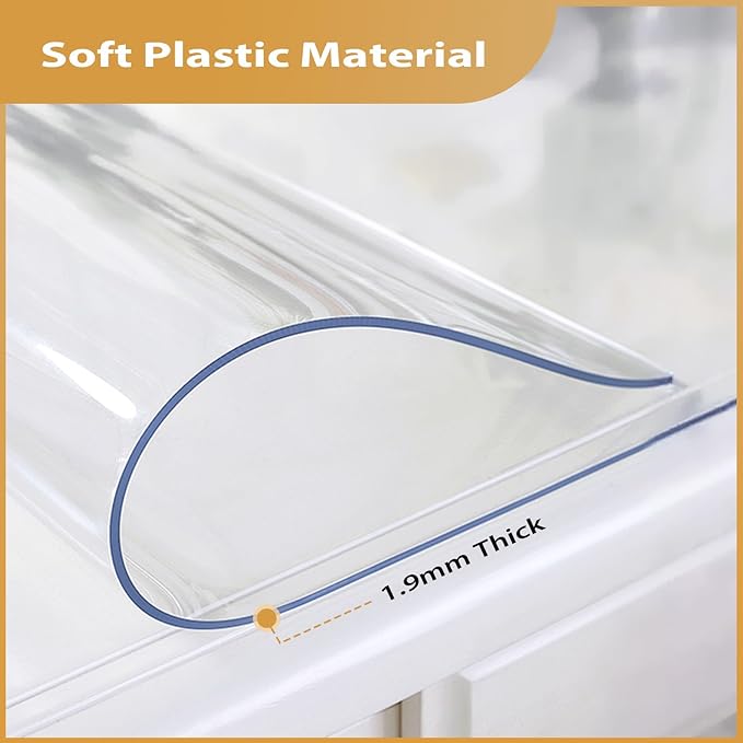 Clear Table Protector 30 x 60 Inch, 1.9mm Thick Waterproof PVC Plastic Table Cover, Durable Table Pad for Dining Room, Kitchen, Writing Desk, and Coffee Tables