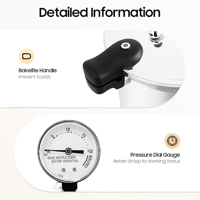 22L/23 Quart Thickened Explosion-proof Pressure Cooker, W/Gauge & Release Valve, Aluminum Alloy Cookware, Serving Up To 30 People, For Large Families Or Gatherings Silver