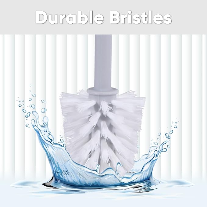 Decorative Plastic Toilet Bowl Brush and Holder Set, Taupe (2 Pack) Cleaner Scrubber for Bathroom - Ribbed Design