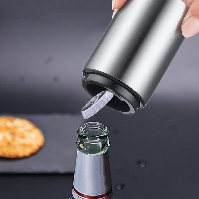 6 Pack Premium Beer Bottle Opener (Silver), Automatic Bottle Openers, Stainless Steel Push Down Beer Opener, No Damage to Bottle Cap, Portable Pop the Top Bottle Opener for Home Bars Camping Party