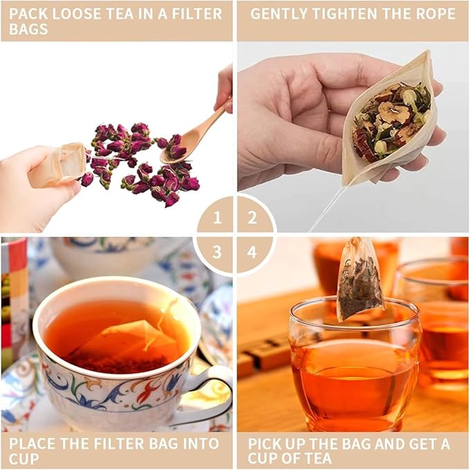 Tea Filter Bags, Tea Bags for Loose Leaf Tea Safe & Natural Material, Disposable Tea Infuser for Loose Leaf Tea, Coffee, Spice, Herbs (300, wood, 5x7cm)