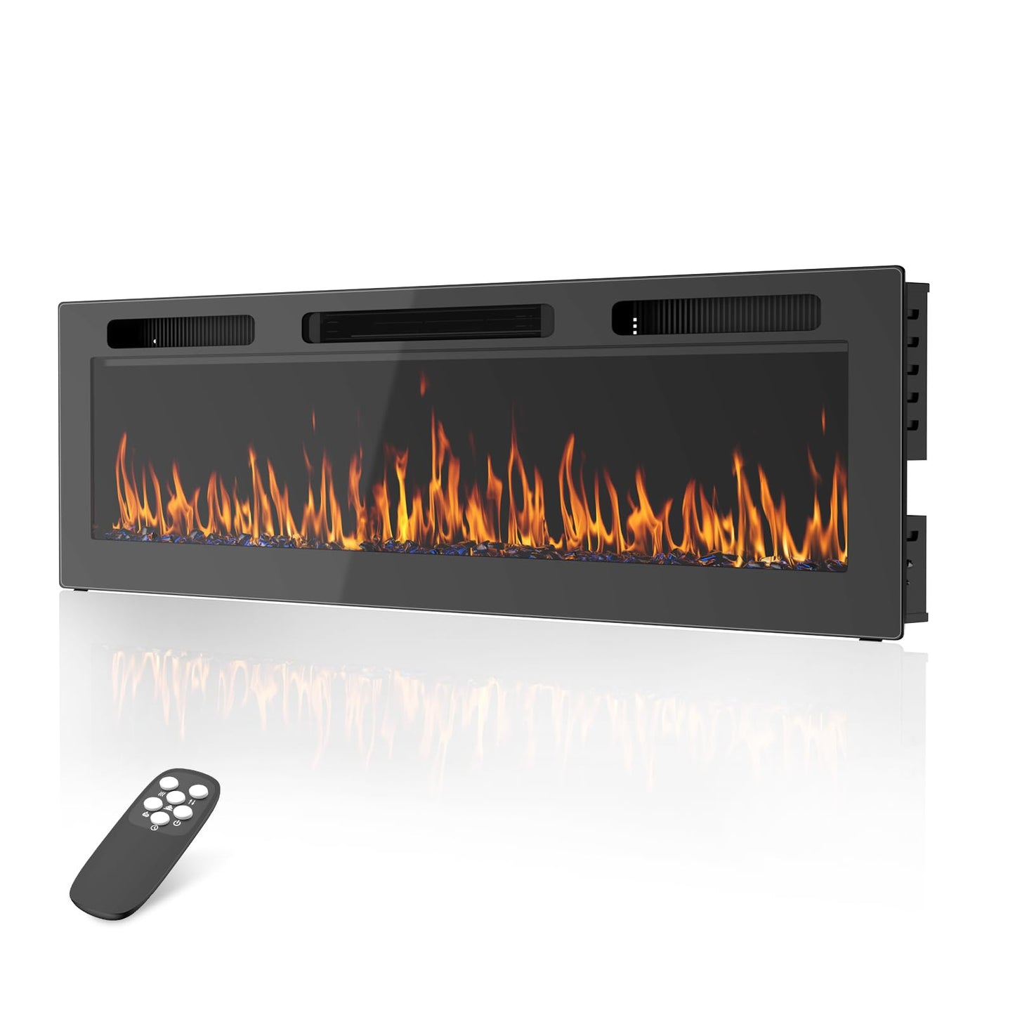 50 Inch Electric Fireplace Recessed and Wall Mounted with Adjustable Flame & Ember Color, Remote Control with Timer, Touch Screen, 750/1500W
