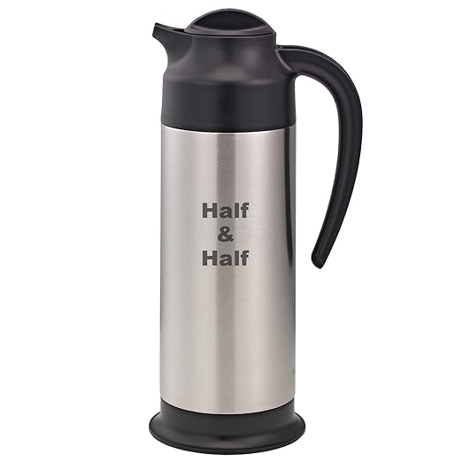 Service Ideas SSN100HHET Steelvac Creamer Carafe,"Half & Half" Etched, Stainless Vacuum Insulated, 1 Liter (33.8 Ounces), Dishwasher safe, NSF listed, Brushed finish