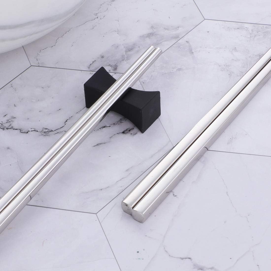 Buyer Star 5-Pair Silver Stainless Steel Chopsticks - Reusable Chinese Square Chopsticks