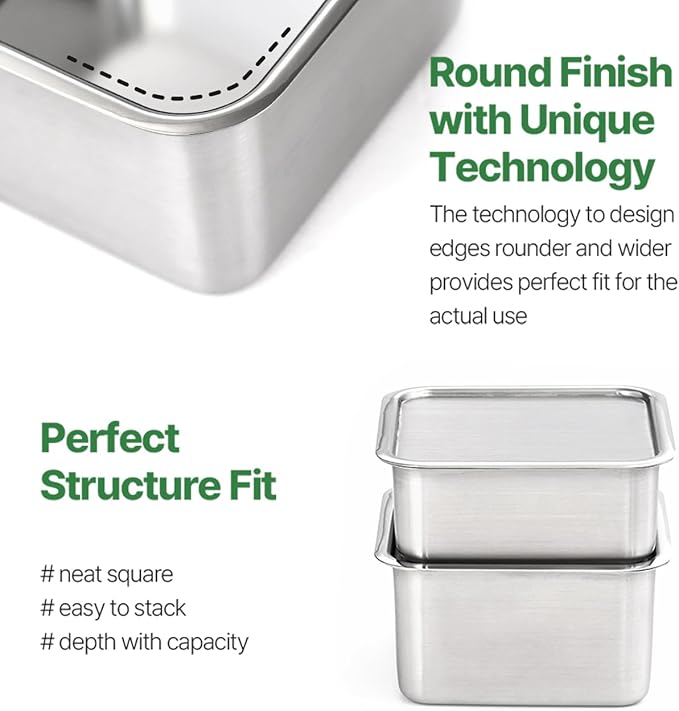CuBE Low 3PCS Set Stainless Steel Food Storage Containers With Lids and 3 Net Kitchen Appliances Dishwasher Safe Premium South Korea