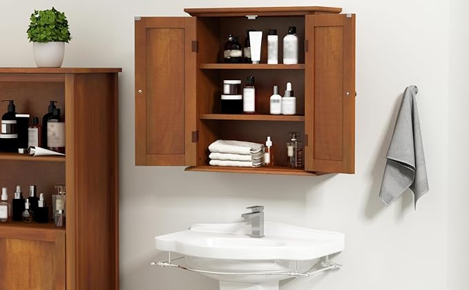 ChooChoo Bathroom Wall Cabinet, Over The Toilet Space Saver Storage Cabinet, Medicine Cabinet with 2 Door and Adjustable Shelves, Cupboard, Rustic