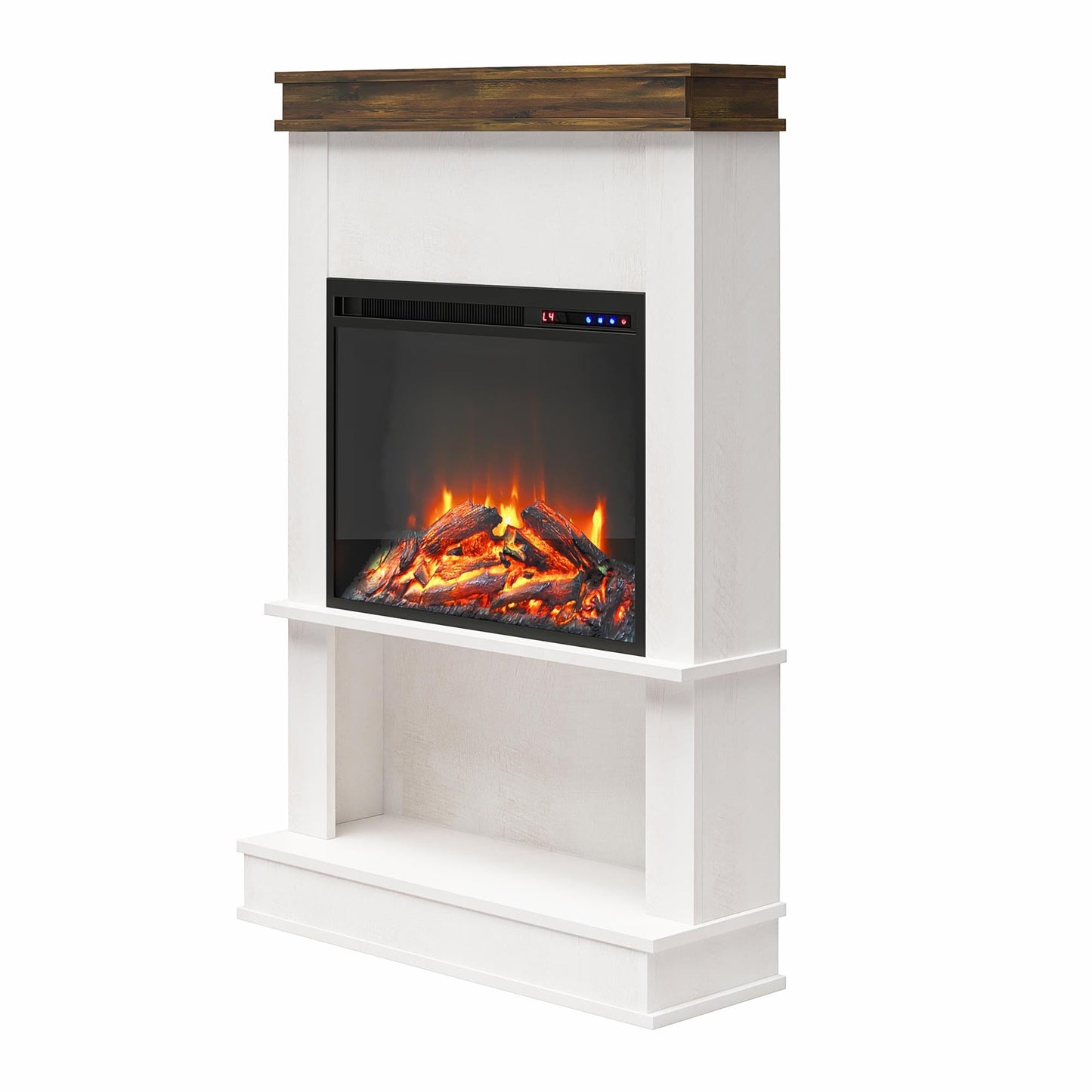 Ameriwood Home Mateo Electric Mantel Fireplace with Open Shelf, Ivory Oak Finish, Eco-Friendly Heating Technology