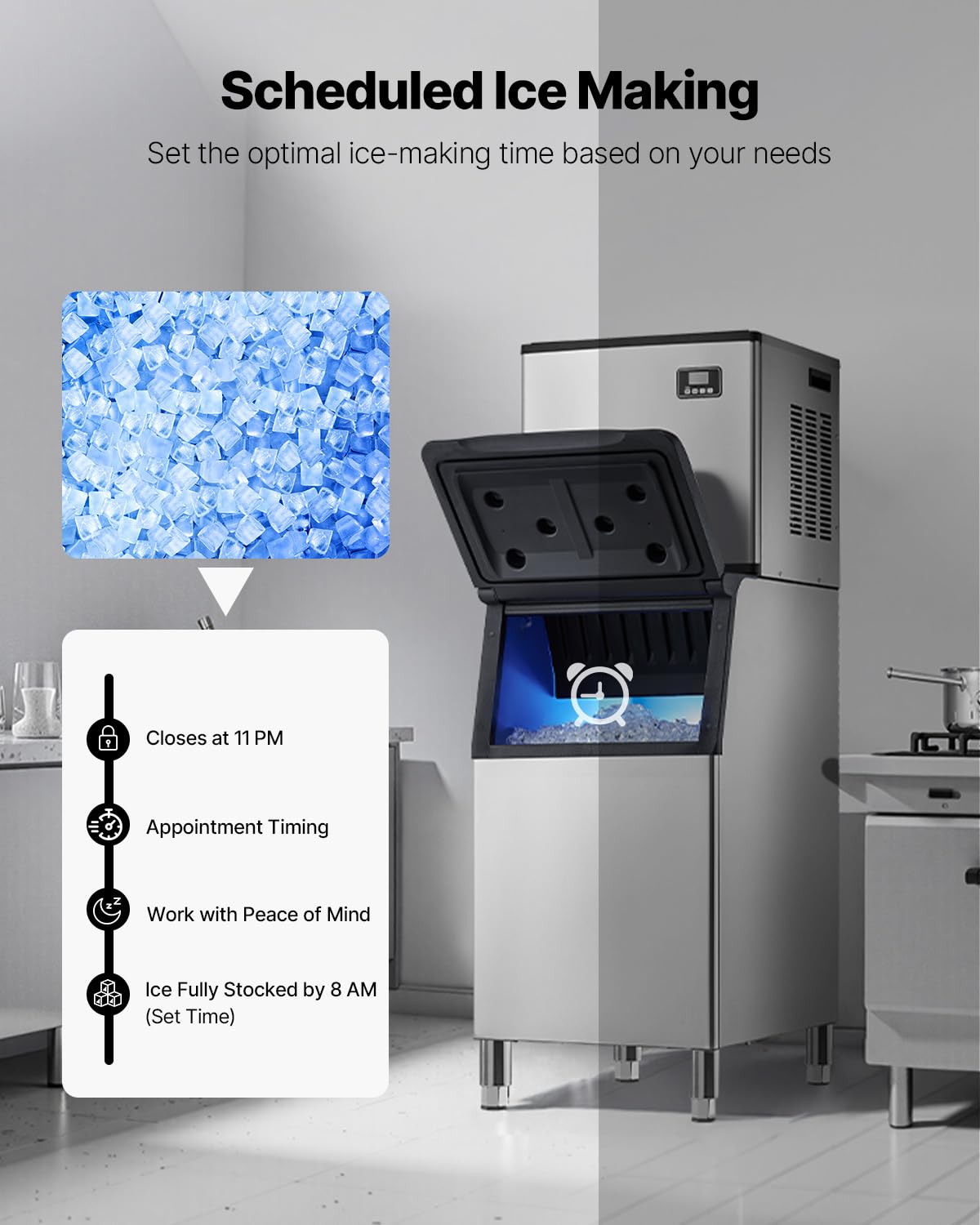VEVOR Commercial Ice Maker Machine, 550LBS/24H Ice-Making Machine with 300LBS Large Storage Bin, Auto Self-Cleaning Ice Maker with Touchscreen for Bar Cafe Restaurant Business Commercial