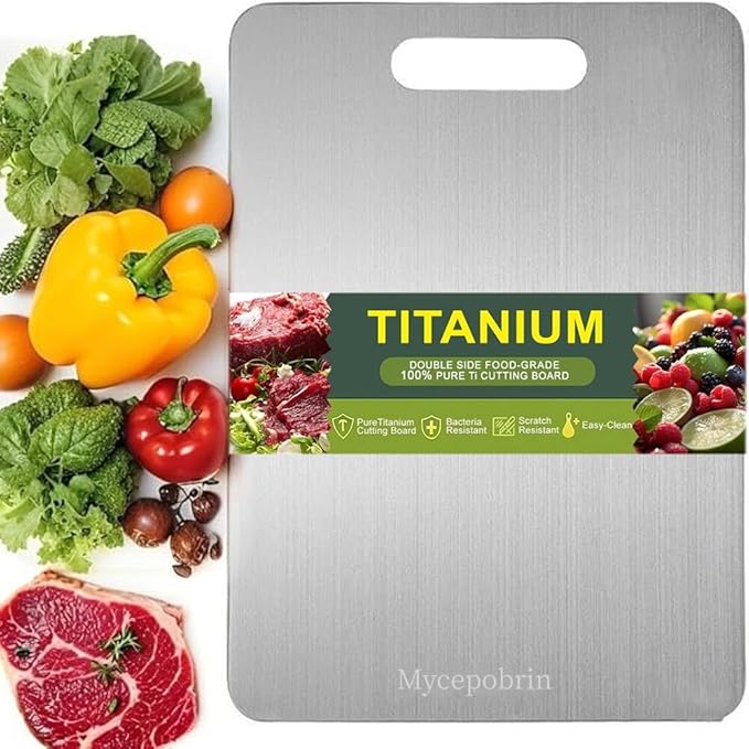 Katuchef Titanium Cutting Board, Siraat 100% Pure Apex Titanium Cutting Boards for Kitchen, Double Sided Non Toxic Celuxer Board for Cutting Meat Vegetable Fruit,Easy to clean(XL:15.35L*11.02W)