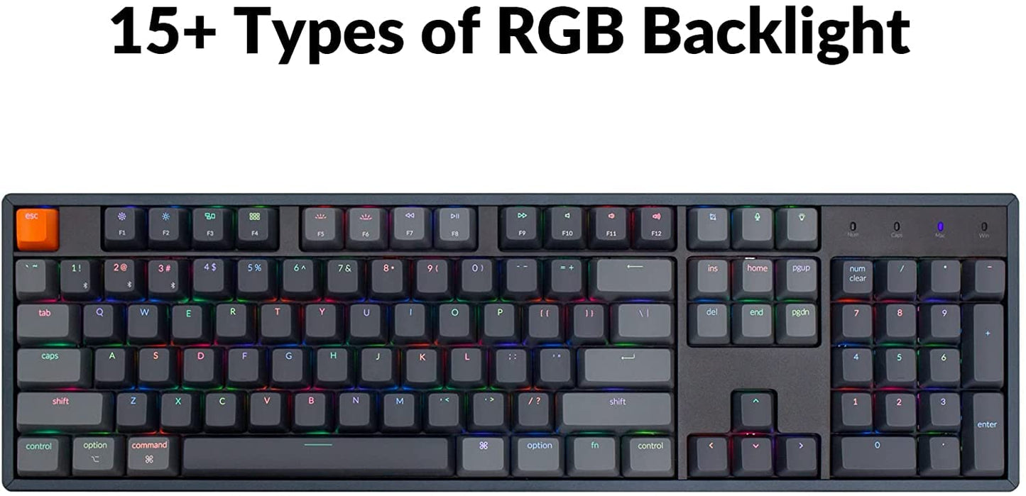 Keychron K10 RGB Full Size Layout Hot-Swappable Mechanical Keyboard for Mac Windows, Multitasking 104-Key Bluetooth Wireless/USB Wired Gaming Keyboard with K Pro Brown Switch Aluminum Frame