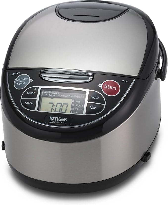 Tiger JAX-T18U-K 10-Cup (Uncooked) Micom Rice Cooker with Food Steamer & Slow Cooker, Stainless Steel Black