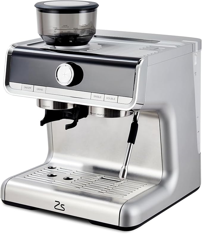 GarveeHome Espresso Machine With Grinder, 20 Bar Semi-Automatic Espresso Coffee Maker With Milk Frother Steamer Wand Cappuccino Latte Macchiato, 95 oz Water Tank, PID Temperature Control, Silver2