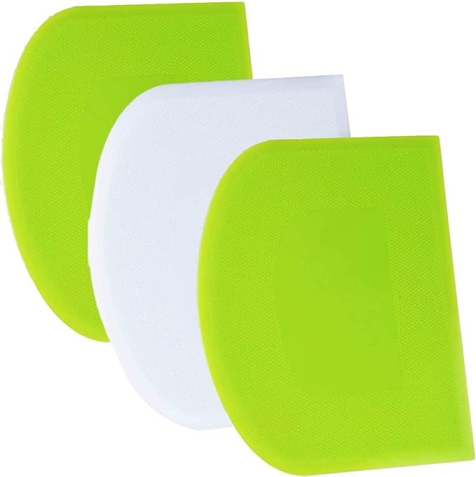 SURDOCA Dough Scraper Bench Scraper - 3P 13x7.9" Plastic Flexible Bowl Scraper, Sharp Edge & Angles Cake Scraper. Non-Slip Bakeware Decorating Tools Sculpting & Modeling Tools - Green+White+Green