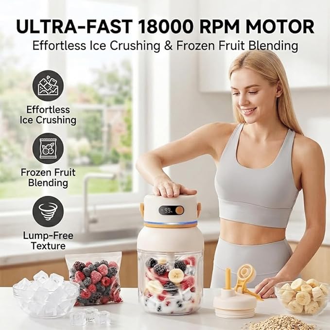 Portable Electric Juicer Cup with Zero Cord Hassle, USB-C Rechargeable Electric Blender with 18000 RPM Motor, Portable Wireless Juicer Cup for Home, Gym, Office and Outdoor (1200ml 1pc)