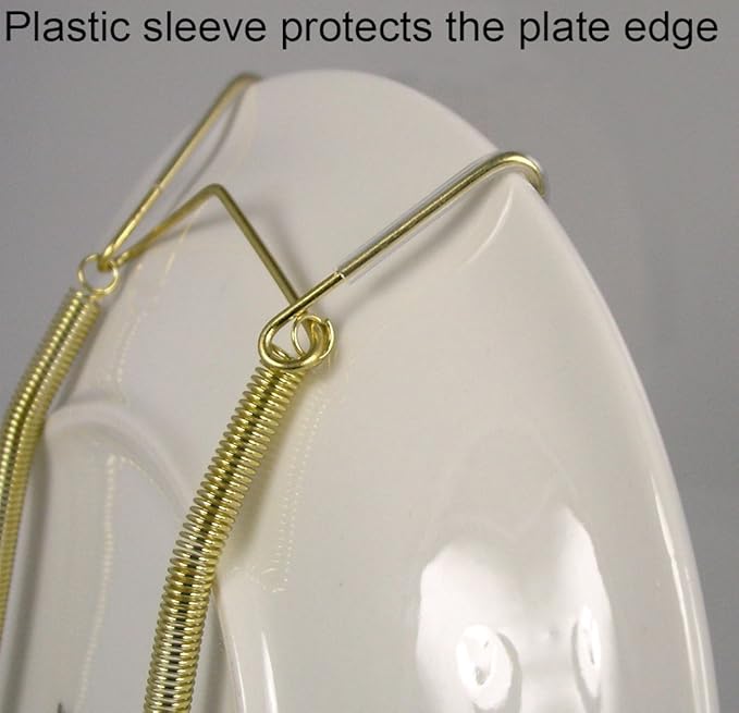Creative Hobbies Deluxe Plate Display Hangers - 3 Different Sizes Assortment - Assembled & Ready to Use - Hang 5 to 14 Inch Plates - Gold Wire Spring Type, Hanger Hooks & Nails Included | Pack of 3