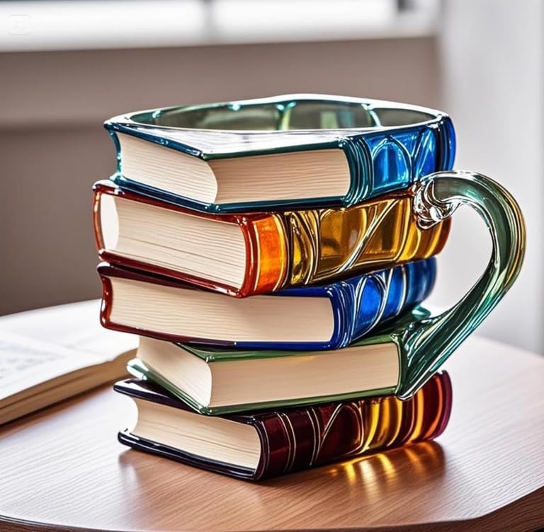 3d Painted Book Coffee Mug, 300ml Stained Glass Painted Book Mug with Spoon, Funny Tumblers Books, Novelty Coffee Cup Gifts for Writers Books Lovers (A Style)